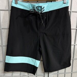 Joe Fresh Black Swim Board Shorts with Mint Trim, Small